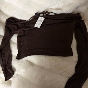 Brand New Size Small Brown Long Sleeve Crop Top with Stud Detail From Windsor
